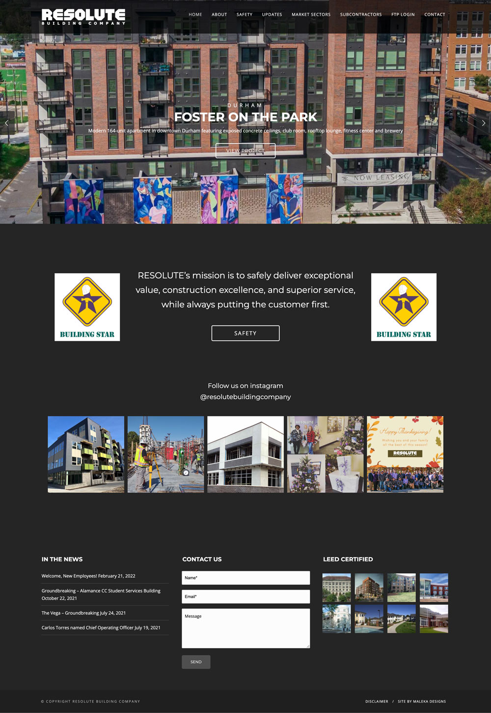 RESOLUTE Building Company - website by Maleka Designs